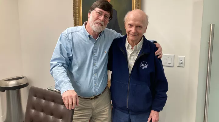  At age 90, Dick Riley is still active in his Greenville law firm, and greets friends such as S.C. Public Radio's Tut Underwood.