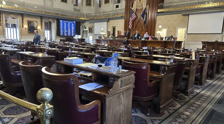 South Carolina House Speaker Murrell Smith, R-Sumter, prepares to preside over a nearly empty House chamber after an expected state budget compromise did not happen on Wednesday, May 24, 2023, in Columbia, South Carolina. (AP Photo/Jeffrey Collins)