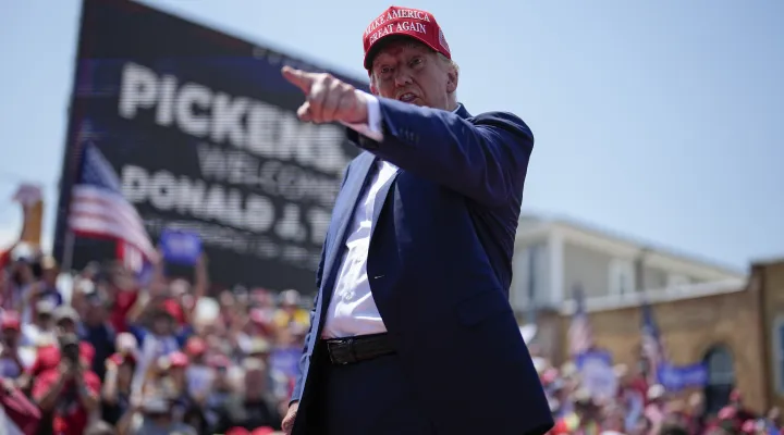 Former President Donald Trump speaks during a rally, Saturday, July 1, 2023, in Pickens, S.C. (AP Photo/Chris Carlson)