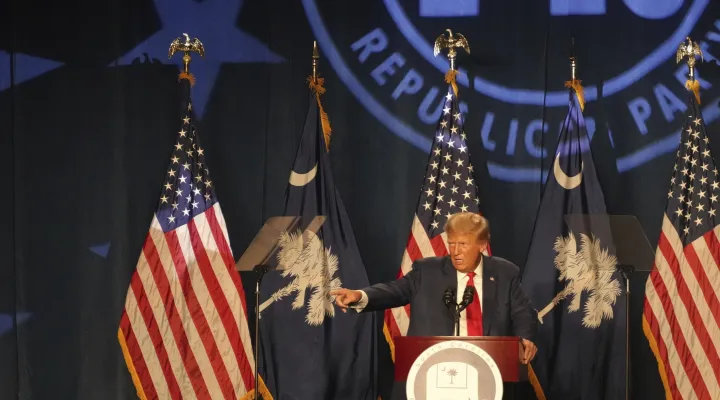 Former President Donald Trump speaks at the 56th annual Silver Elephant Gala on Saturday, Aug. 5, 2023, in Columbia, S.C. (AP Photo/Meg Kinnard)