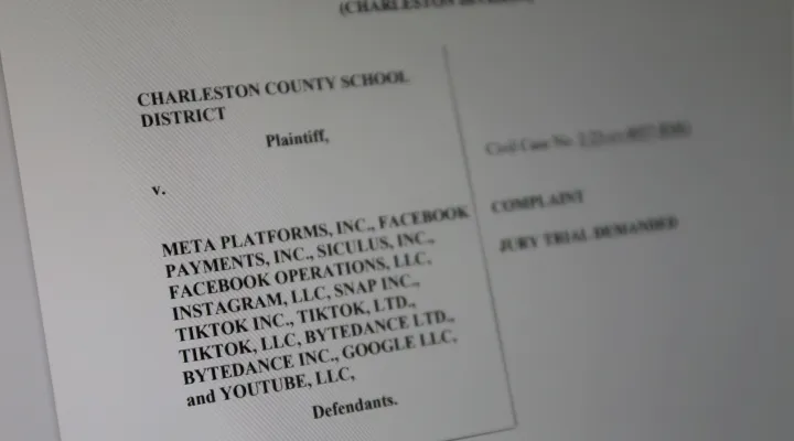 Complaint filed by the Charleston County School District Aug. 15, 2023 in U.S. District Court for South Carolina alleges social media companies behind Meta, TikTok and others have harmed the mental health of students, causing a crisis. 