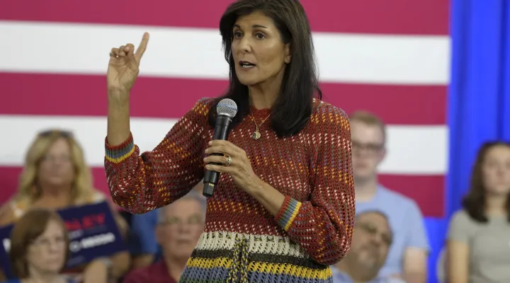 Republican presidential hopeful and former South Carolina Gov. Nikki Haley speaks at a campaign event on Saturday, Sept. 30, 2023, in Clive, Iowa. (AP Photo/Meg Kinnard)