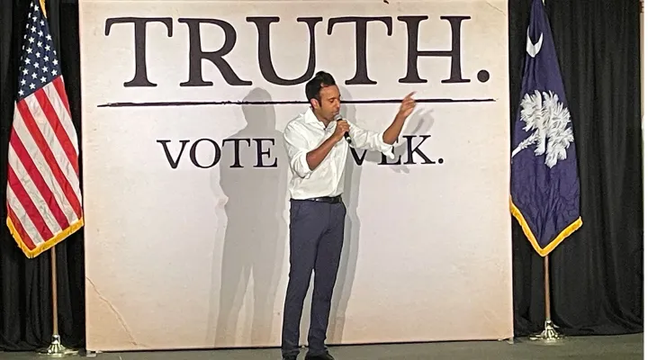  Ohio businessman and GOP presidential contender Vivek Ramaswamy spoke to voters in Rock Hill Monday before making a second stop in Spartanburg.