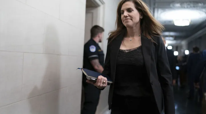 Rep. Nancy Mace, R-S.C., arrives to the Republican caucus meeting at the Capitol in Washington, Friday, Oct. 13, 2023. (AP Photo/Jose Luis Magana)