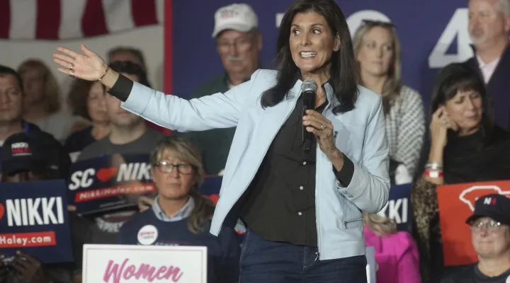 GOP presidential hopeful Nikki Haley speaks during a campaign event on Monday, Nov. 27, 2023, in Bluffton, S.C. Haley is among a cluster of Republican candidates competing for second place in a GOP Republican primary thus far largely dominated by former President Donald Trump. (AP Photo/Meg Kinnard)