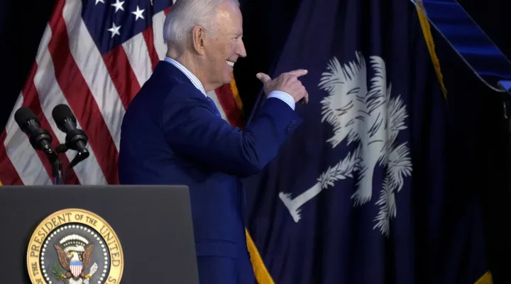 President Joe Biden walks off stage after speaking at South Carolina's First in the Nation dinner&nbsp;at the South Carolina State Fairgrounds in Columbia, S.C., Saturday, Jan. 27, 2024. (AP Photo/Jacquelyn Martin)