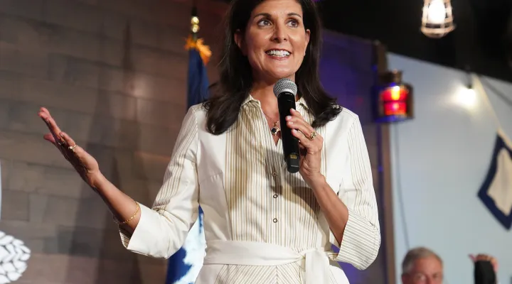  Former S.C. Gov. Nikki Haley speaks to a crowd of 250 folks at Plankowner Brewing Co. in Boiling Springs, S.C., on Sept. 7, 2023.