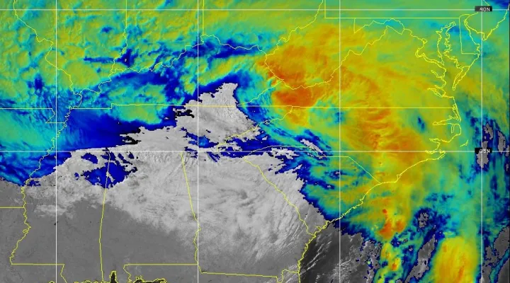 A NOAA NWS National Hurricane Center satellite image shows Tropical Storm Helene's position over the Upstate as of the afternoon of September 27, 2024.