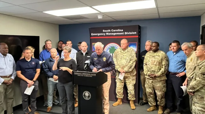 Governor Henry McMaster holds media briefing with state other officials to update the public on the state's response to Tropical Storm Helene on Sept. 27, 2024.