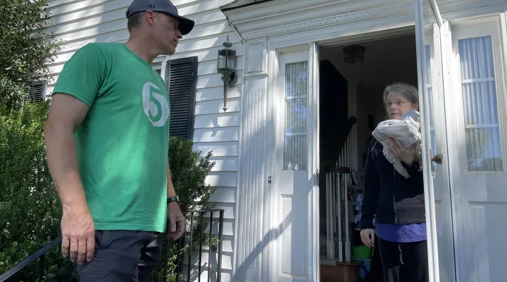 Lawson Clary, the executive pastor at Five Point Church in Easley, drops off some lunch to Marlee Carey, just across the border in Anderson County. Carey had lost touch with family in Atlanta, but has finally been able to tell her sister she's fine.