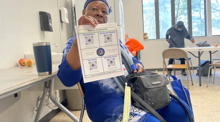 Sandra Oborokumo spent weeks visiting day shelters and soup kitchens to encourage residents to register to vote. Some were eager. Others were eager to turn away.