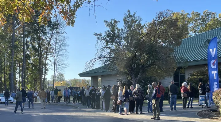 The line at Baxter M. Hood Center at York Technical College in Rock Hill Monday morning. The other half of it is inside, snaked along the wall leading to the voting chamber.