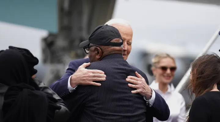 President Joe Biden embraced Congressman Jim Clyburn at Joint Base Charleston in North Charleston, as he spent his final day in office in the Lowcountry. Jan. 19, 2025.