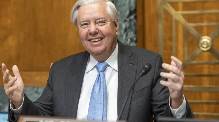 Senate Budget Committee Chair Sen. Lindsey Graham, R-S.C., arrives for a hearing on the nomination of Russell Vought, President Donald Trump's choice for Director of the Office of Management and Budget, on Capitol Hill in Washington, Wednesday, Jan. 22, 2025. (AP Photo/Jacquelyn Martin)