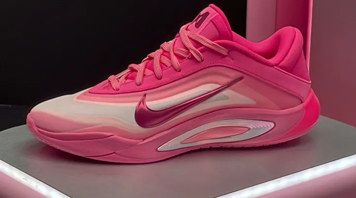 A Nike shoe, part of Las Vegas Aces WNBA basketball player A’ja Wilson's new signature shoe and athletic apparel collection, is displayed in Columbia, S.C., Monday, Feb. 3, 2025. (AP Photo/Steve Reed)