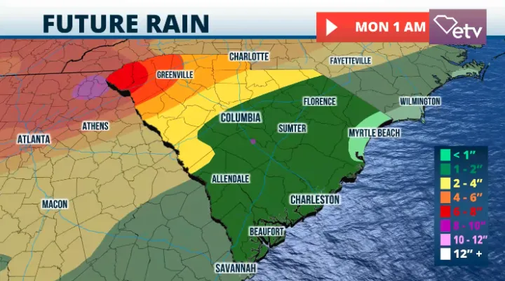 Rainfall through Monday morning.