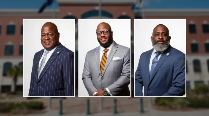 Three former North Charleston councilmen charged in federal corruption investigation, (left to right) Jerome Heyward, Mike A. Brown and Sandino Moses.