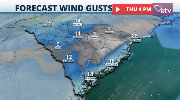 Strong wind gusts will persist throughout much of the weekend.