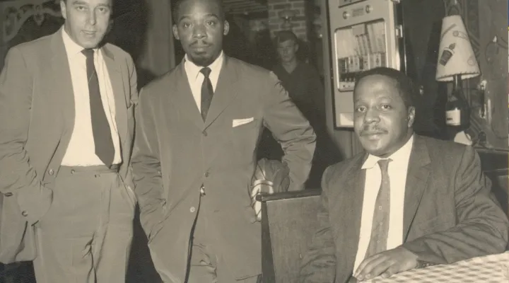 Bud Powell (right) with Hans Rossbach (left) and Kenny Clark (center) in 1960