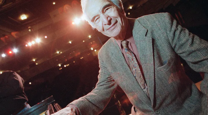 Jazz great Dave Brubeck poses at the piano during a sound check at Orchestra Hall, Nov. 3, 1995, Detroit, Michigan. (AP Photo/Tom Pidgeon)