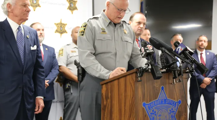 Charleston County Sheriff Carl Ritchie announces dozens of arrests made in an ICE raid at a Ladson nightclub early Sunday morning involving more than a dozen agencies. June 2, 2025.