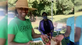 Image of Farmasis owner Bonita Clemmons standing outside with produce.