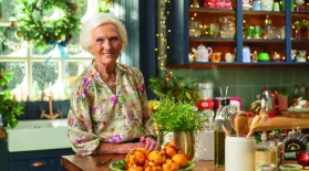 Image of Mary Berry in a holiday decorated kitchen for Mary Berry’s Highland Christmas