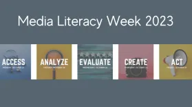 graphic citing 'Media Literacy Week 2023' with daily block themes