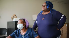 Margaret Davis (left) and Delisa Williams (right) became acquainted when they moved into the Salvation Army Center of Hope shelter just outside uptown Charlotte, North Carolina. Both women receive federal benefits, but the monthly amounts aren’t enough for them to be able to rent an apartment. (Logan Cyrus for KHN)&#13;
