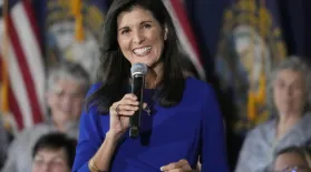 FILE - Republican presidential candidate Nikki Haley smiles while taking a question from the audience during a campaign gathering, Wednesday, May 24, 2023, in Bedford, N.H. (AP Photo/Charles Krupa, File)
