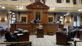S.C. Senate Education Committee Chairman Greg Hembree, R-Horry, speaks on the Senate floor Wednesday, April 16, 2025, in Columbia, S.C.