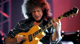 American jazz musician and composer Pat Metheny plays a guitar during Skopje Jazz Festival, Monday, Oct 24, 2011 in Macedonia's capital Skopje. Pat Metheny Trio performed on the closing evening of the 30 th Skopje Jazz Festival. (AP Photo/Boris Grdanoski)