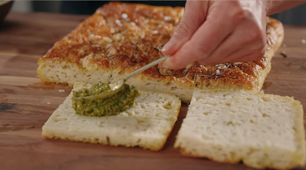 Lauren's focaccia with pistachio pesto.